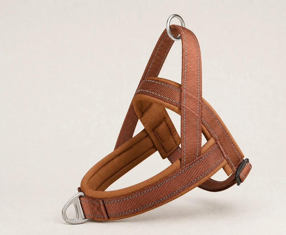 Premium dog harness sample for material and hardware inspection